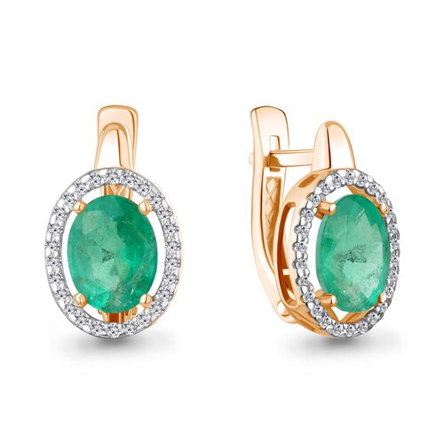 Серьги с изумрудами и бриллиантами из золота 585 пробы