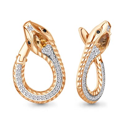 Серьги "Змеи" с бриллиантами и цитринами из золота 585 пробы