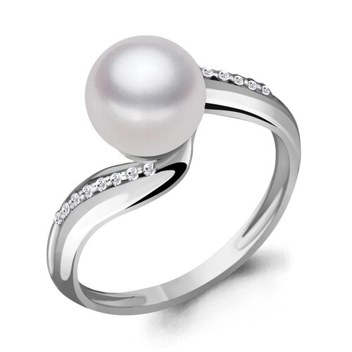 Кольцо с жемчугом и бриллиантами из белого золота 585 пробы