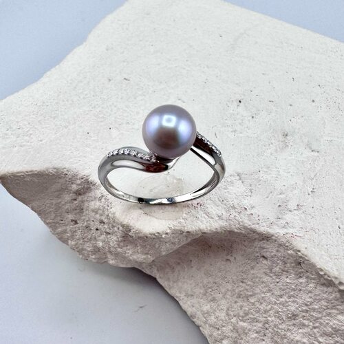 Кольцо с бриллиантами и жемчугом из белого золота 585 пробы