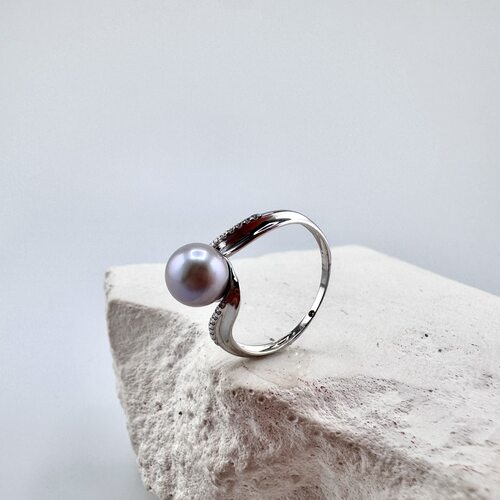 Кольцо с бриллиантами и жемчугом из белого золота 585 пробы