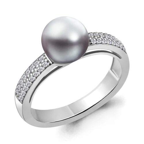 Кольцо с бриллиантами и жемчугом из белого золота 585 пробы
