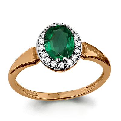 Кольцо с изумрудом и бриллиантами из золота 585 пробы