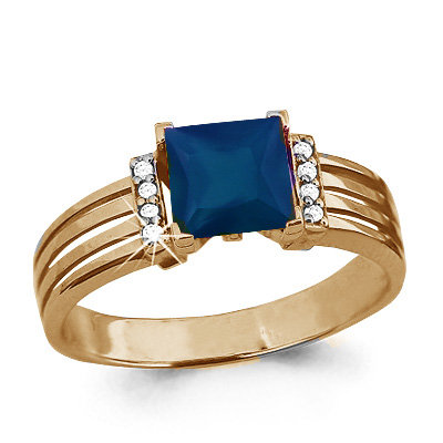 Кольцо с бриллиантами и сапфиром из золота 585 пробы