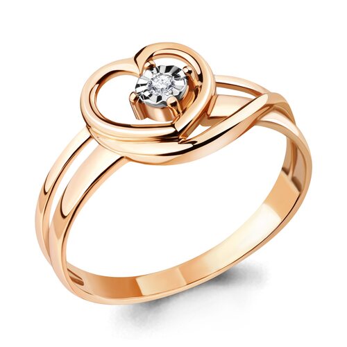 Кольцо "Сердце" с бриллиантом из золота 585 пробы