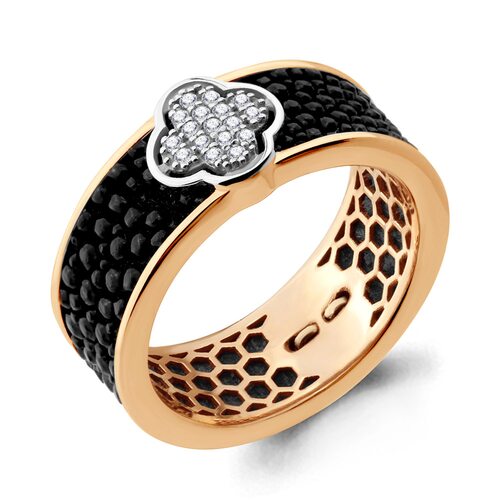 Кольцо с бриллиантами и кожей ската из золота 585 пробы