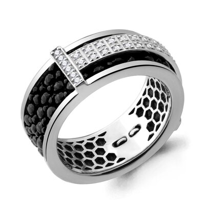 Кольцо с бриллиантами и кожей ската из белого золота 585 пробы