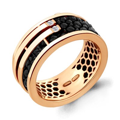 Кольцо с бриллиантами и кожей ската из золота 585 пробы