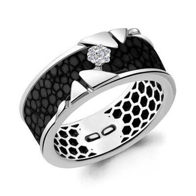 Кольцо с бриллиантами и кожей ската из белого золота 585 пробы