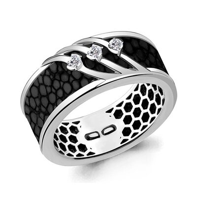 Кольцо с бриллиантами и кожей ската из белого золота 585 пробы