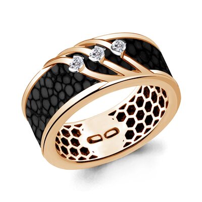 Кольцо с бриллиантами и кожей ската из золота 585 пробы