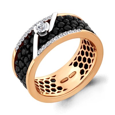 Кольцо с бриллиантами и кожей ската из золота 585 пробы