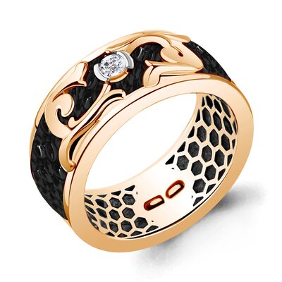 Кольцо с бриллиантом и кожей ската из золота 585 пробы