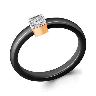 Кольцо из керамики с бриллиантами и золотом 585 пробы