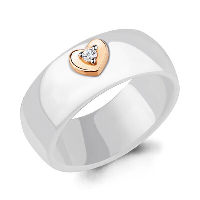 Кольцо из керамики с бриллиантом и золотом 585 пробы