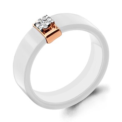 Кольцо из керамики с бриллиантами и золотом 585 пробы