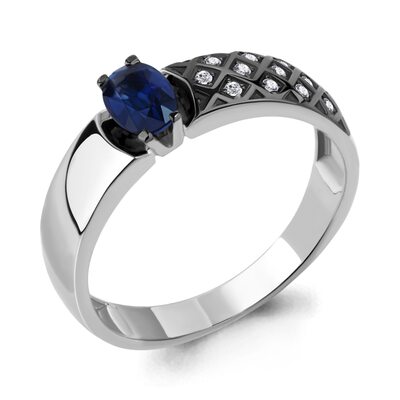 Кольцо с сапфиром и бриллиантами из белого золота 585 пробы