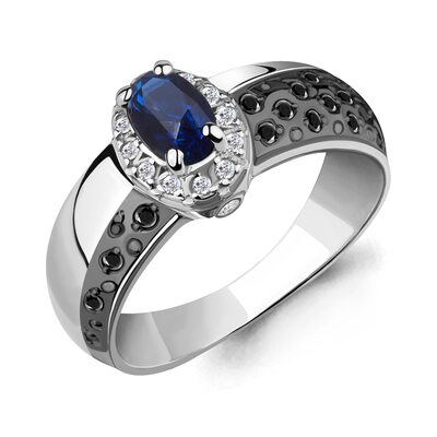 Кольцо с бриллиантами и сапфиром из белого золота 585 пробы