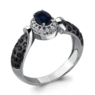 Кольцо с сапфиром и бриллиантами из белого золота 585 пробы