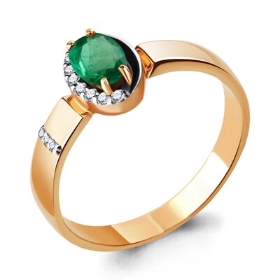 Кольцо с изумрудом и бриллиантами из золота 585 пробы