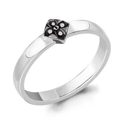 Кольцо с черными бриллиантами из белого золота 585 пробы