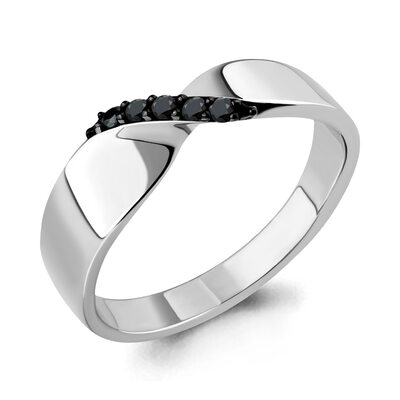 Кольцо с черными бриллиантами из белого золота 585 пробы