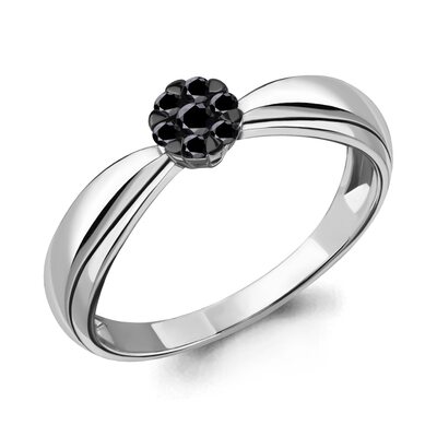 Кольцо с черными бриллиантами из белого золота 585 пробы
