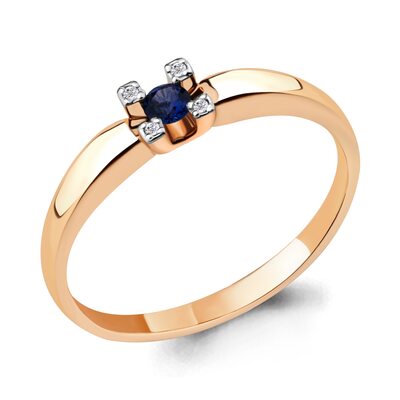 Кольцо с сапфиром и бриллиантами из золота 585 пробы