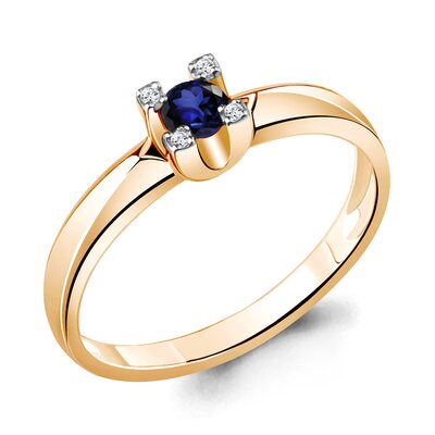 Кольцо с сапфиром и бриллиантами из золота 585 пробы
