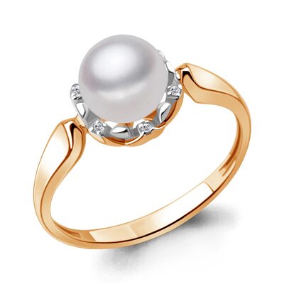 Кольцо с жемчугом и бриллиантами из золота 585 пробы 