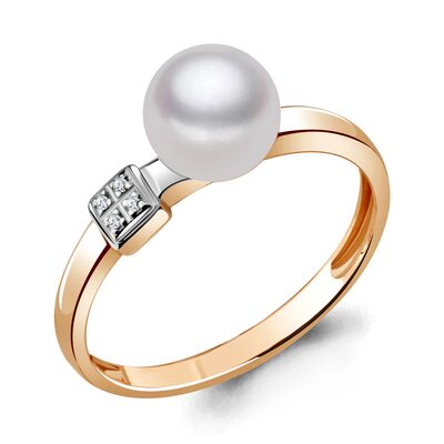 Кольцо с бриллиантами и жемчугом из золота 585 пробы