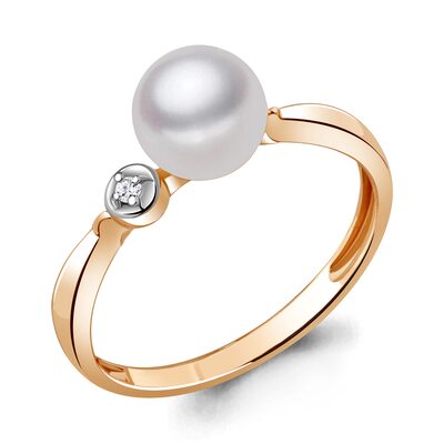 Кольцо с бриллиантом и жемчугом из золота 585 пробы