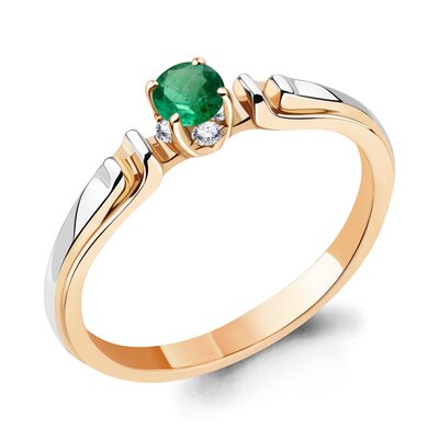 Кольцо с изумрудом и бриллиантами из золота 585 пробы