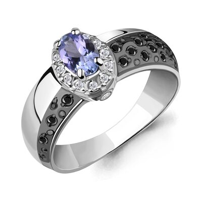 Кольцо с танзанитом и бриллиантами из белого золота 585 пробы
