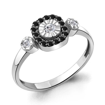 Кольцо с черными бриллиантами из белого золота 585 пробы