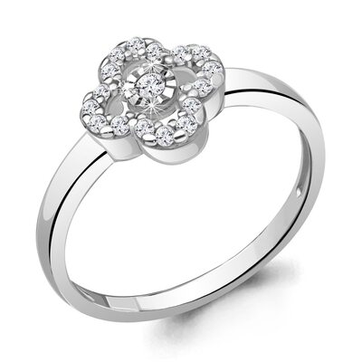 Кольцо "Клевер" с бриллиантами из белого золота 585 пробы 