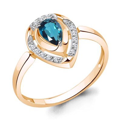 Кольцо с топазом и бриллиантами из золота 585 пробы