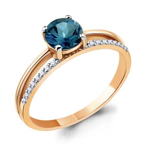 Кольцо с топазом London Blue и бриллиантами из золота 585 пробы