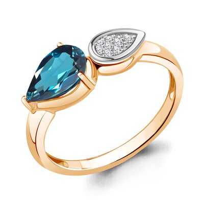 Кольцо с топазом и бриллиантами из золота 585 пробы