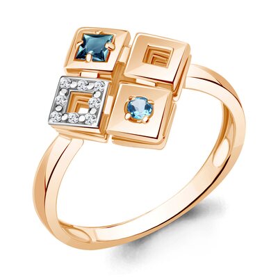 Кольцо с топазами и бриллиантами из золота 585 пробы