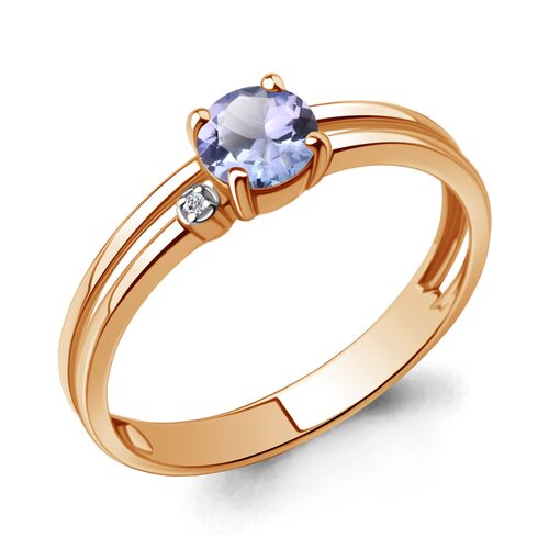 Кольцо с бриллиантом и танзанитом из золота 585 пробы