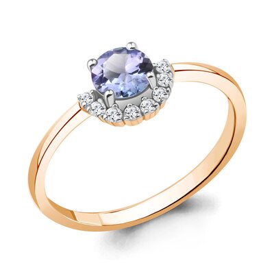 Кольцо с танзанитом и бриллиантами из золота 585 пробы
