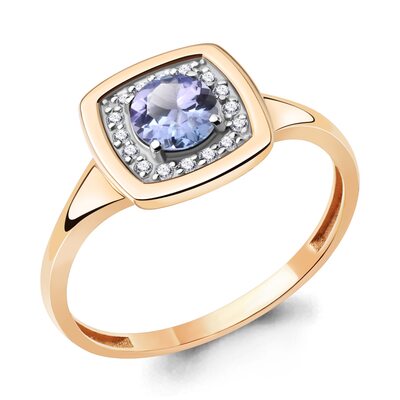 Кольцо с танзанитом и бриллиантами из золота 585 пробы