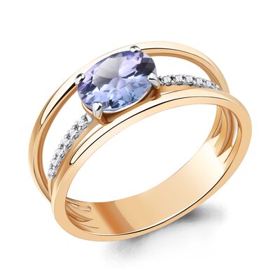 Кольцо с танзанитом и бриллиантами из золота 585 пробы