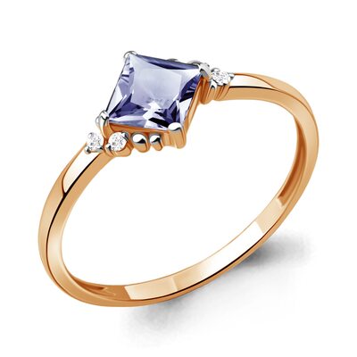Кольцо с танзанитом и бриллиантами из золота 585 пробы
