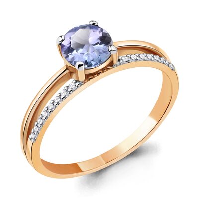 Кольцо с танзанитом и бриллиантами из золота 585 пробы