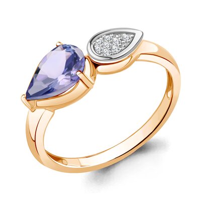 Кольцо  с танзанитом и бриллиантами из золота 585 пробы