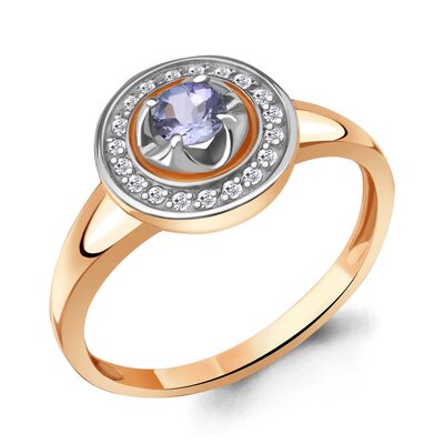 Кольцо с танзанитом и бриллиантами из золота 585 пробы