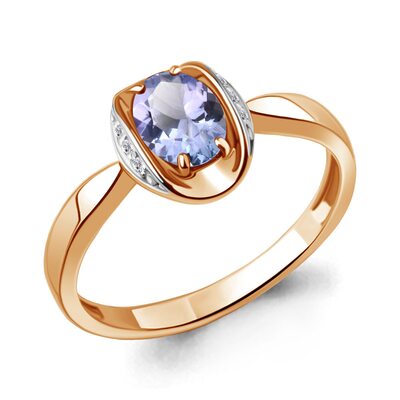 Кольцо с танзанитом и бриллиантами из золота 585 пробы