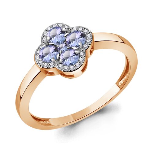 Кольцо "Клевер" с танзанитом и бриллиантами из золота 585 пробы